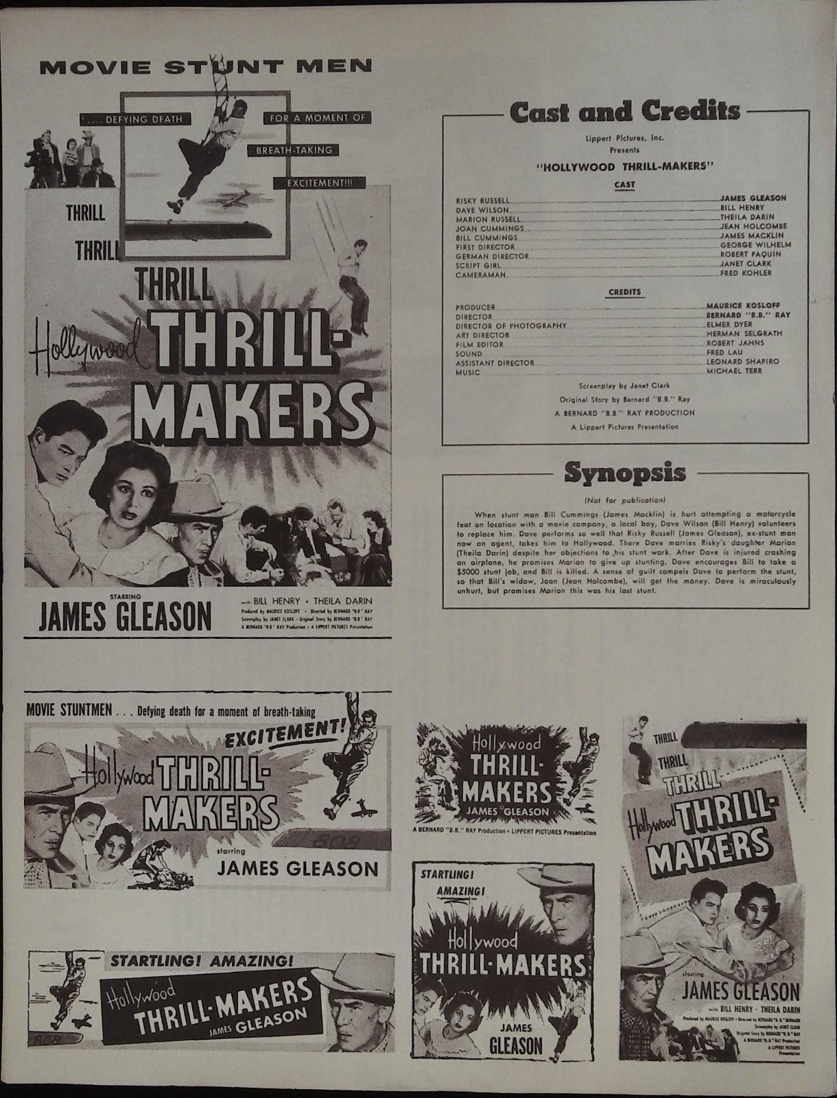 Hollywood Thrill Makers Local Theater Herald 1954 James Gleason!