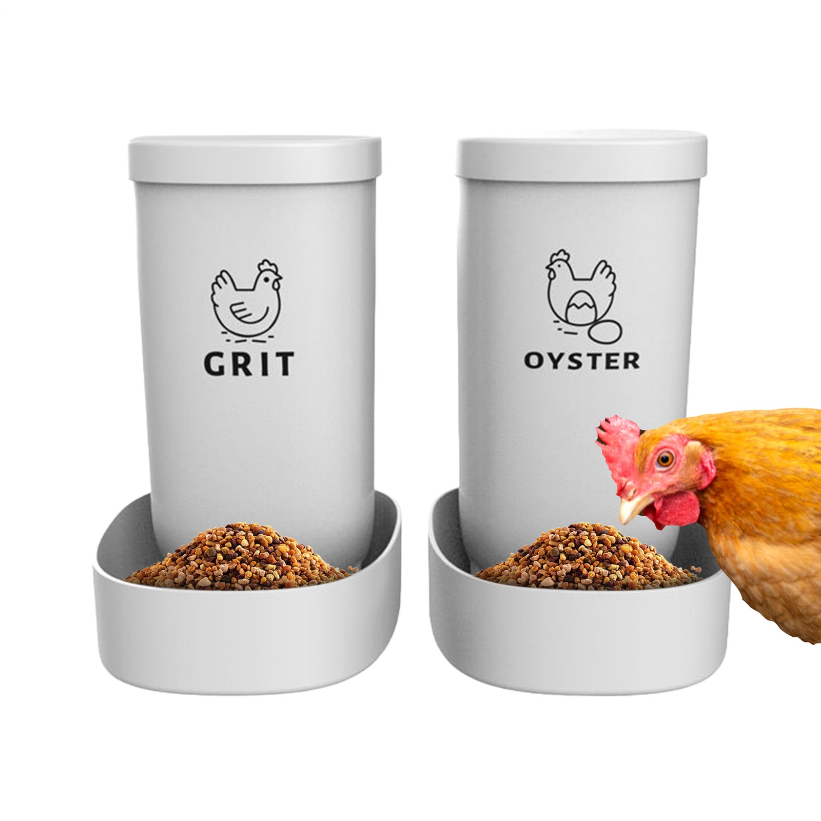 Chicken Feeding Box, 2-Piece Chicken Oyster Shell Feeder Spill-Proof Dispenser 