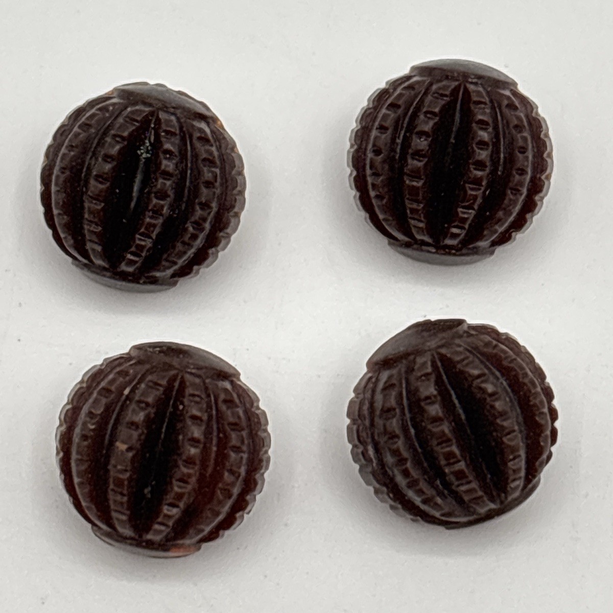 VTG Brown Ribbed Dome Plastic Shank Buttons Lot 4 Small Sewing Crafts 1930s-50s