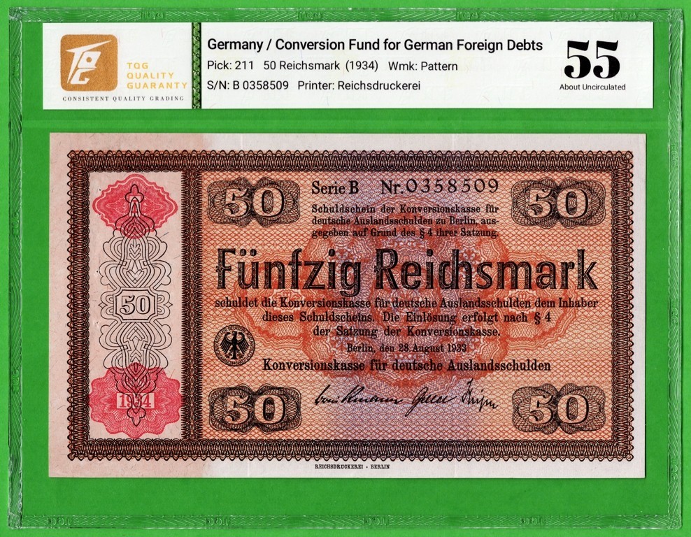 Germany 50 Reichsmark 1934 P211, * About Unc *