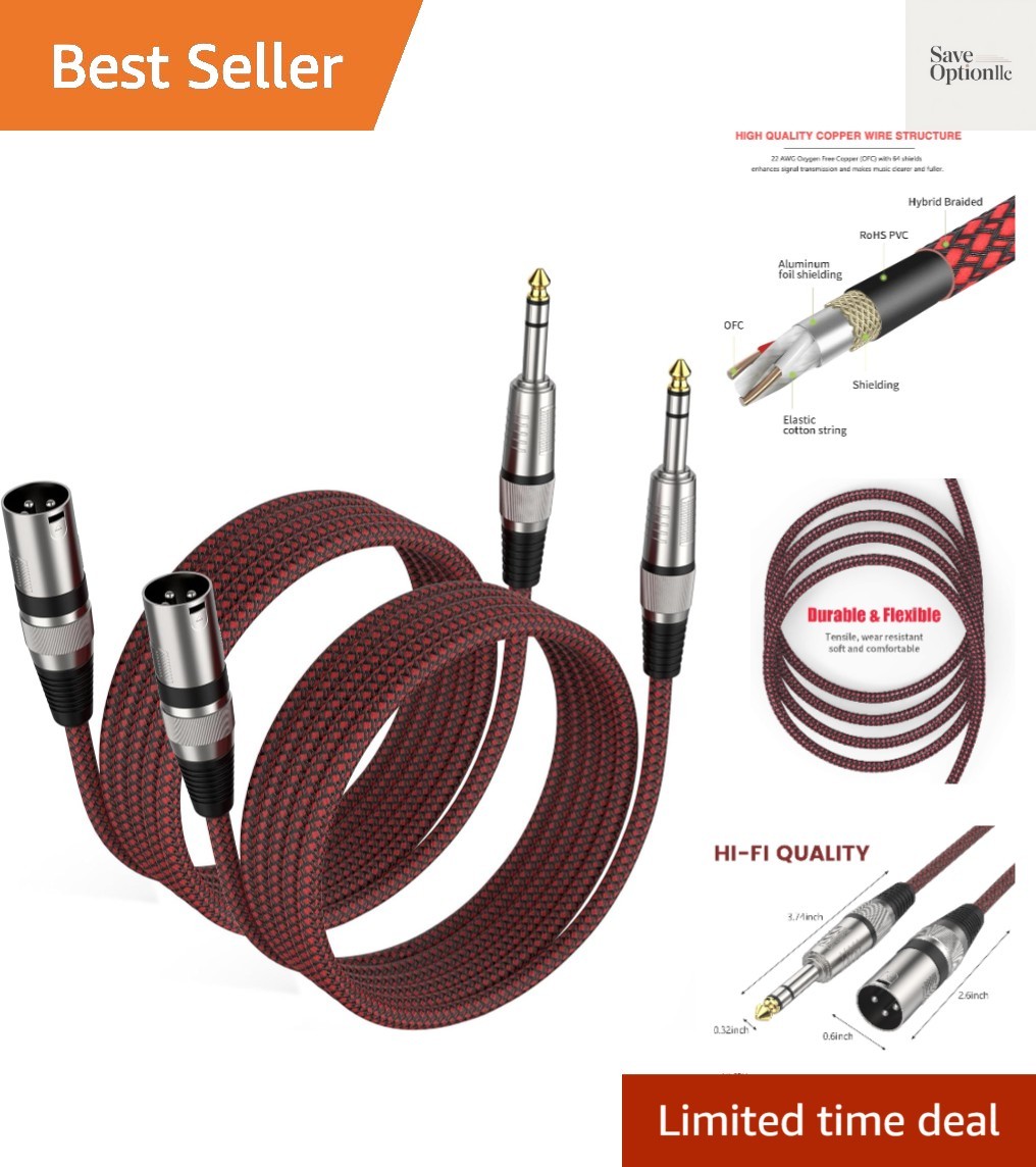 1/4'' TRS to XLR Male Cable 10 FT 2Pack, Balanced Microphone Cable for Power ...