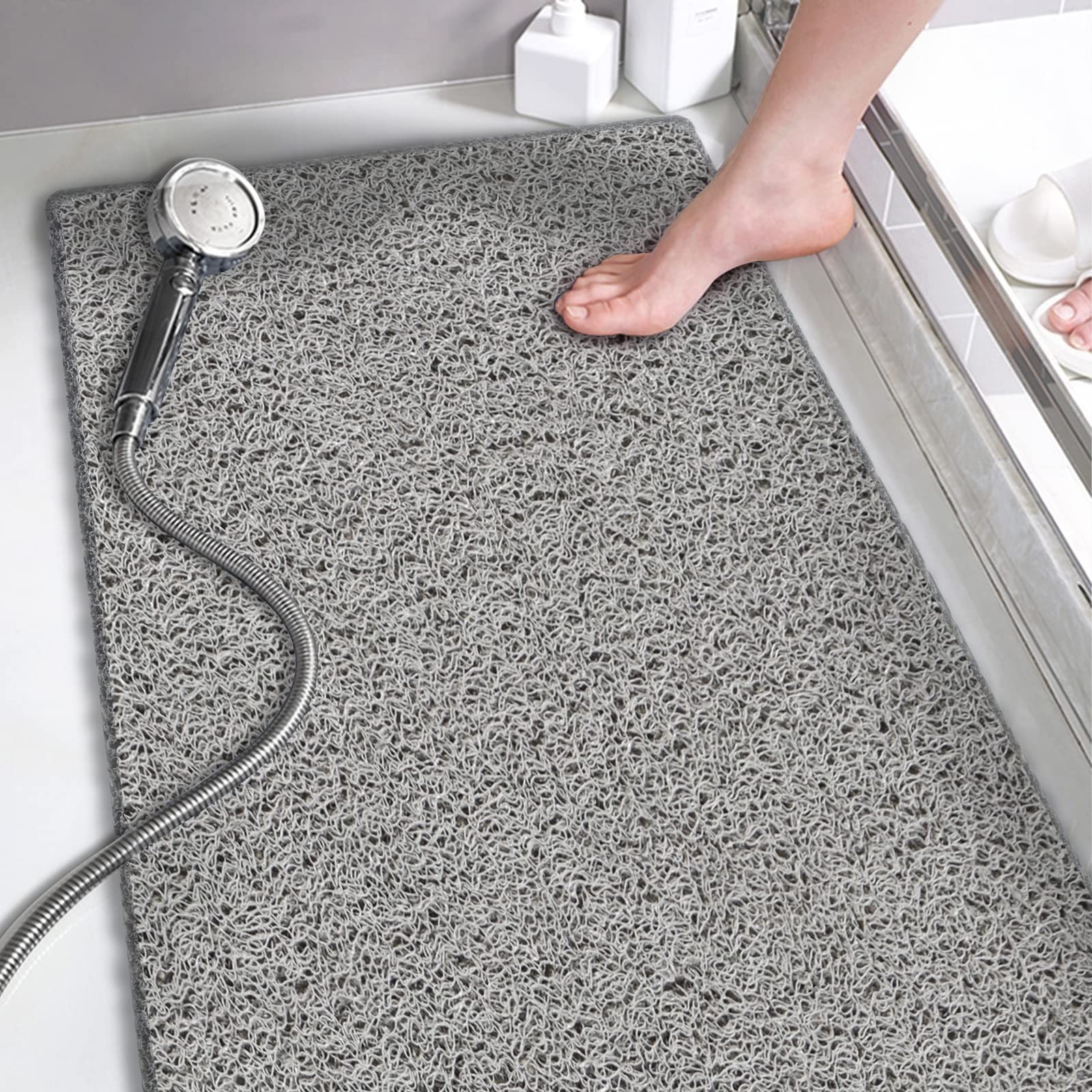 godehone Shower Mats Non Slip Without Suction 36" x 15.7" (Rectangular), Grey 