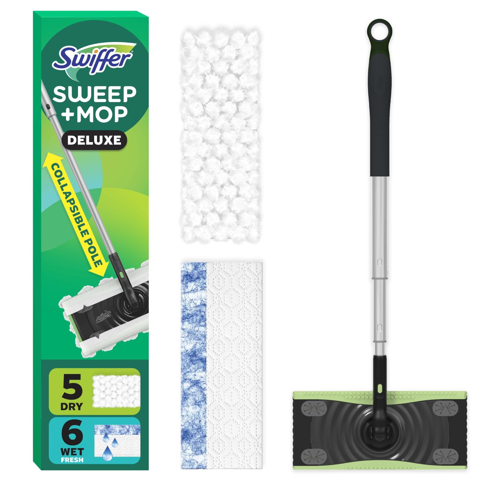 Swiffer Sweep & Mop Deluxe 2-in-1 Multi-Surface 1 Count (Pack of 1), Black 