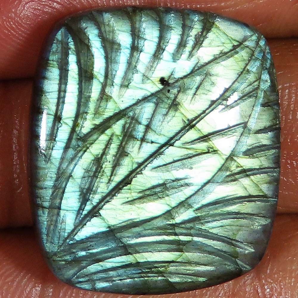 64.65 Cts Natural Labradorite Carved Cushion Cabochon Gemstone 26x29x7 mm NF683
