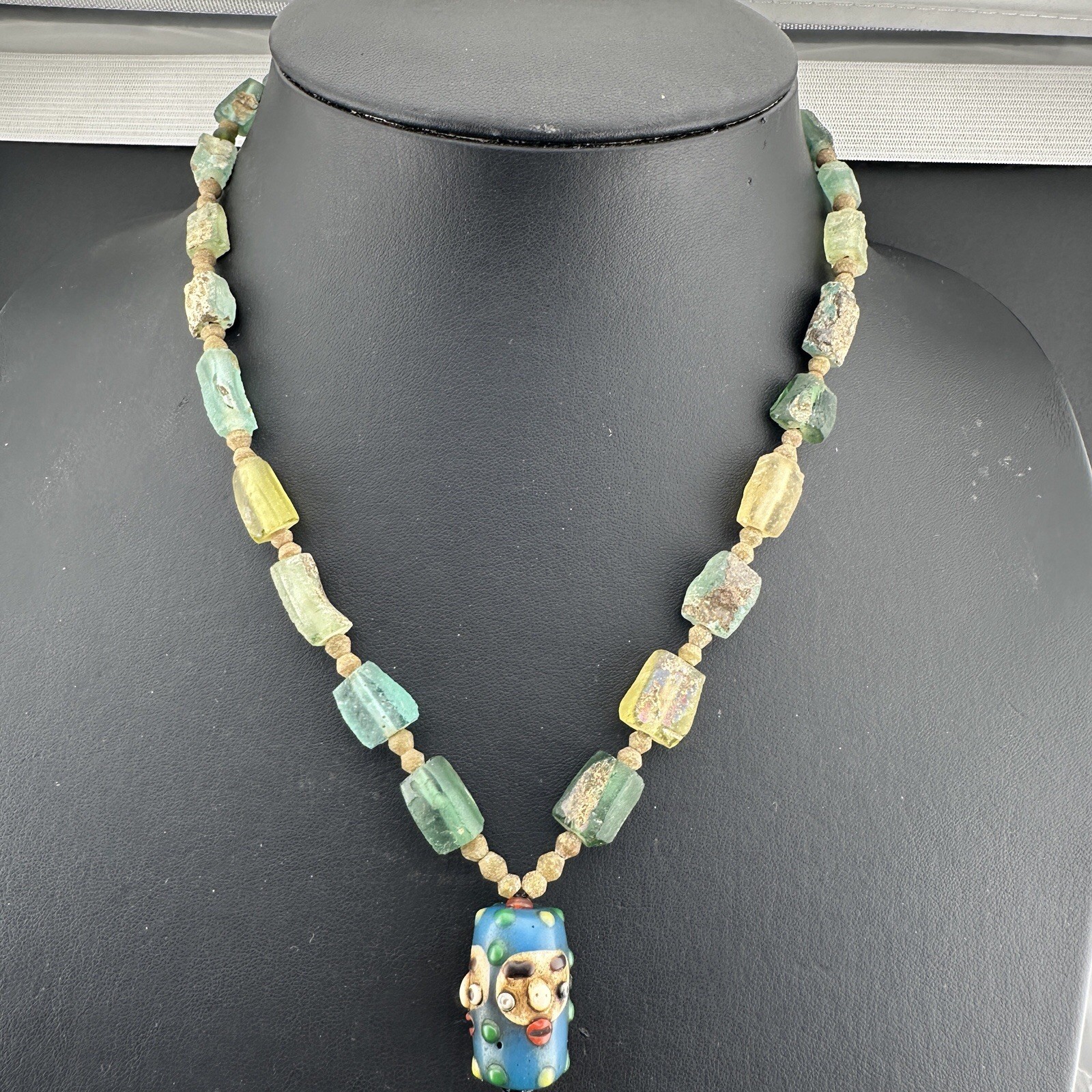 Ancient Roman Glass With Face Glass Beads Beautiful Necklace