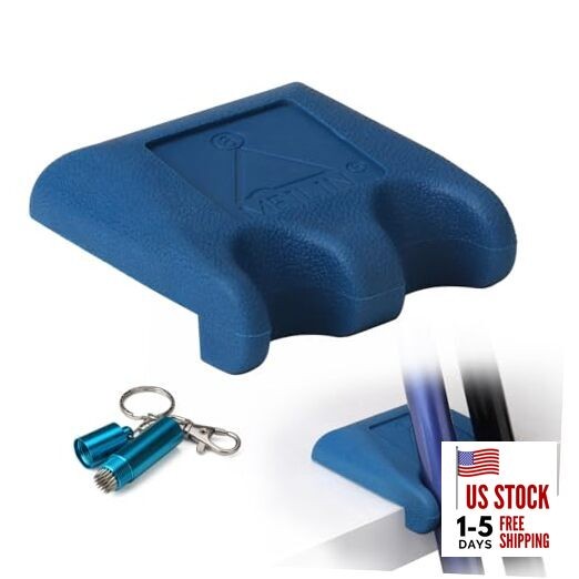 Portable Cue Holder - 2 Cue Weighted Rubber 2 Hole Stick Holder with Tip Blue