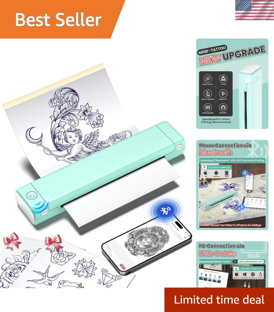 Tattoo Stencil Printer, M08F Wireless Thermal Tattoo Printer with 10pcs Trans...