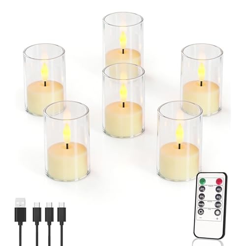 Rechargeable Acrylic Flameless LED Candles, Small Tea Light with Remote Clear