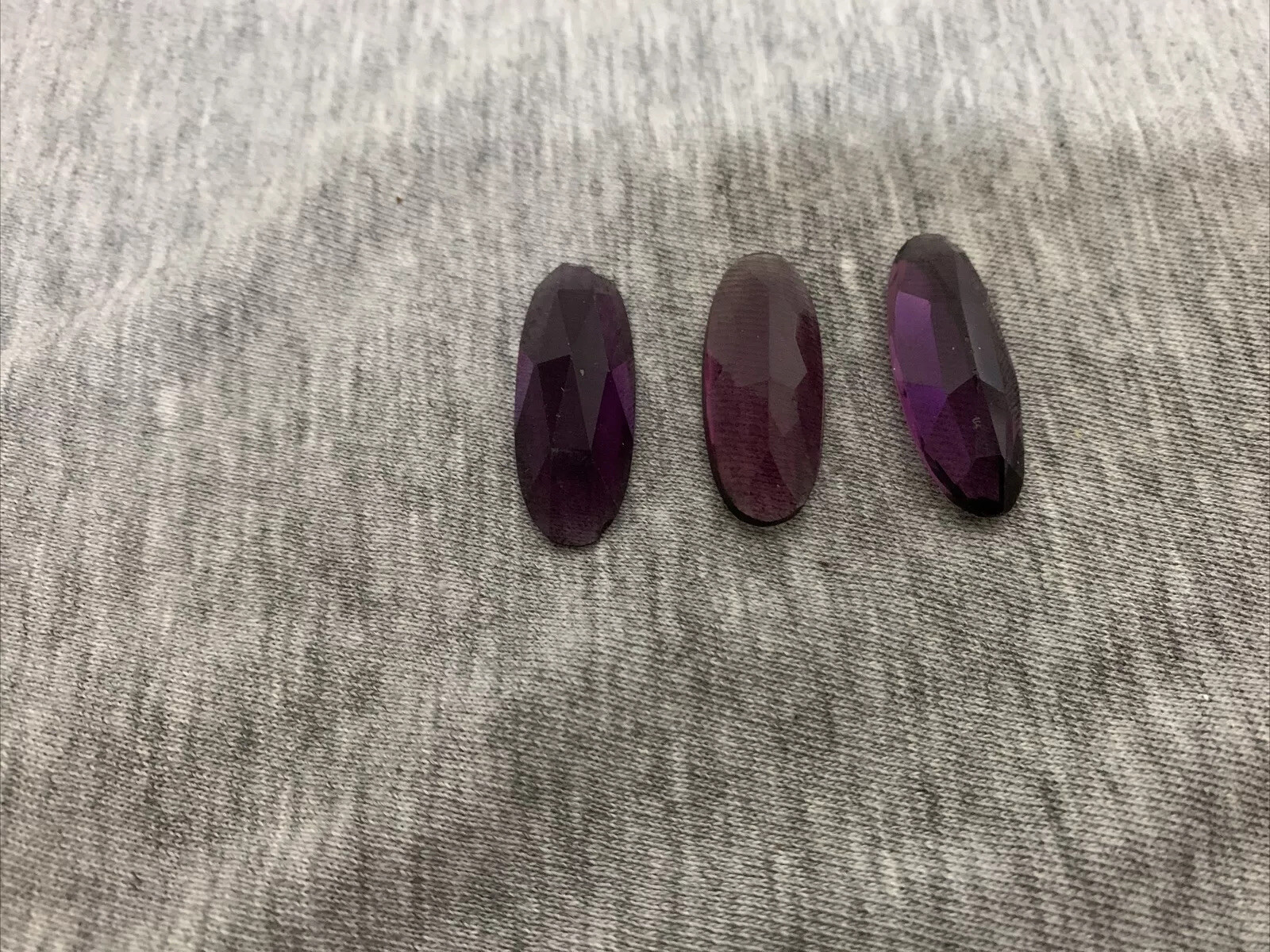Vintage Czech Facated Oval Glass Purple Rhinestone Lot of 3
