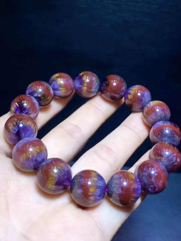 14.5MM Natural Aurora 23 Rutilated Flower Quartz Crystal Bracelet Sky Eye Gems