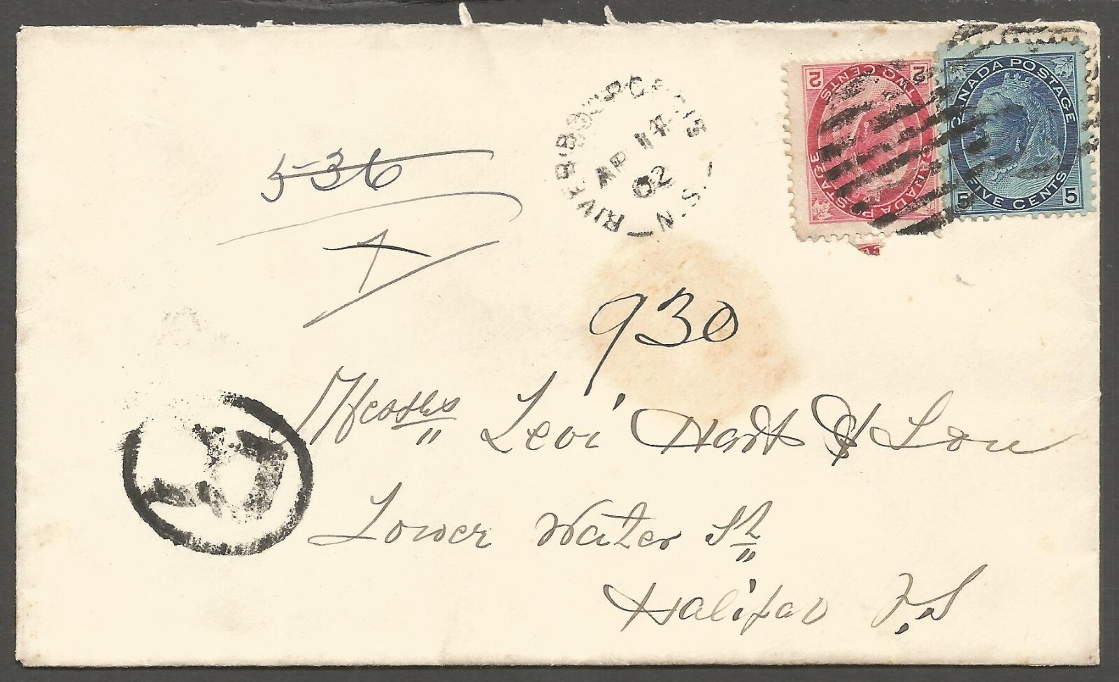 1902 River Bourgeois NS to Halifax Registered Cover 7c Numerals Split Ring