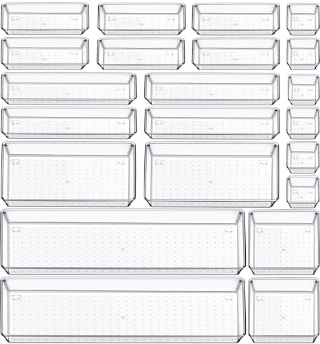  22 Pcs Drawer Organizer Bins, Acrylic Non Slip Kitchen Drawer 22 Pack