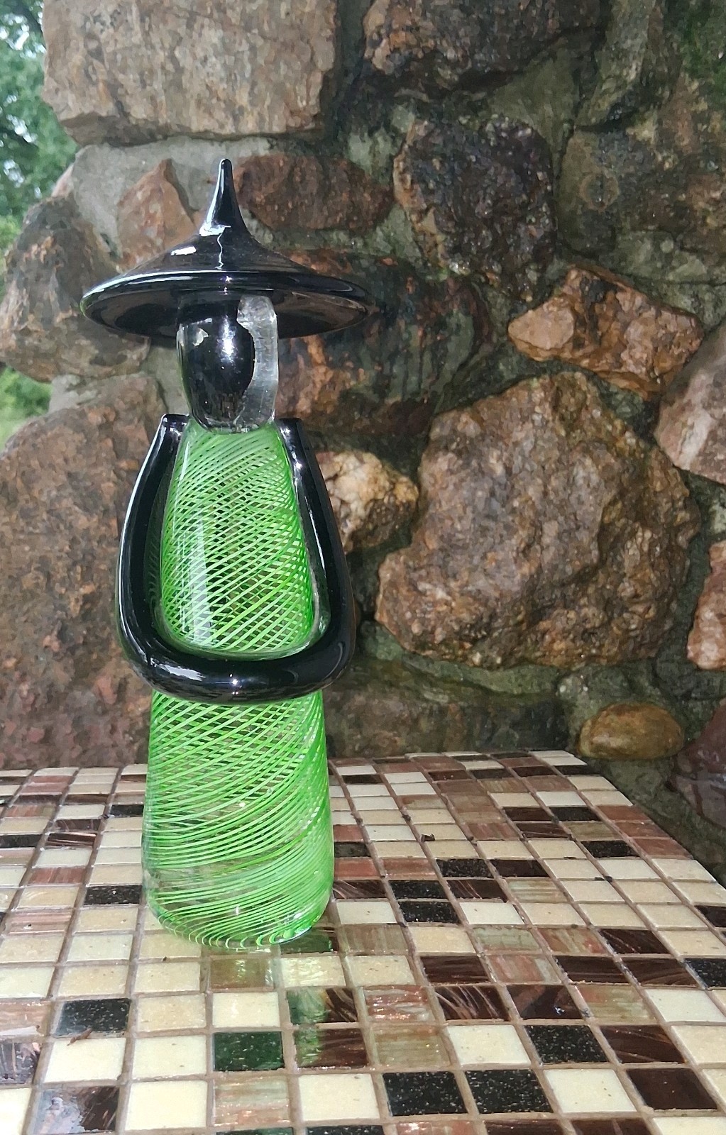 Beautiful, RARE Murano Green Swirl Chinese Figurine, signed by artist