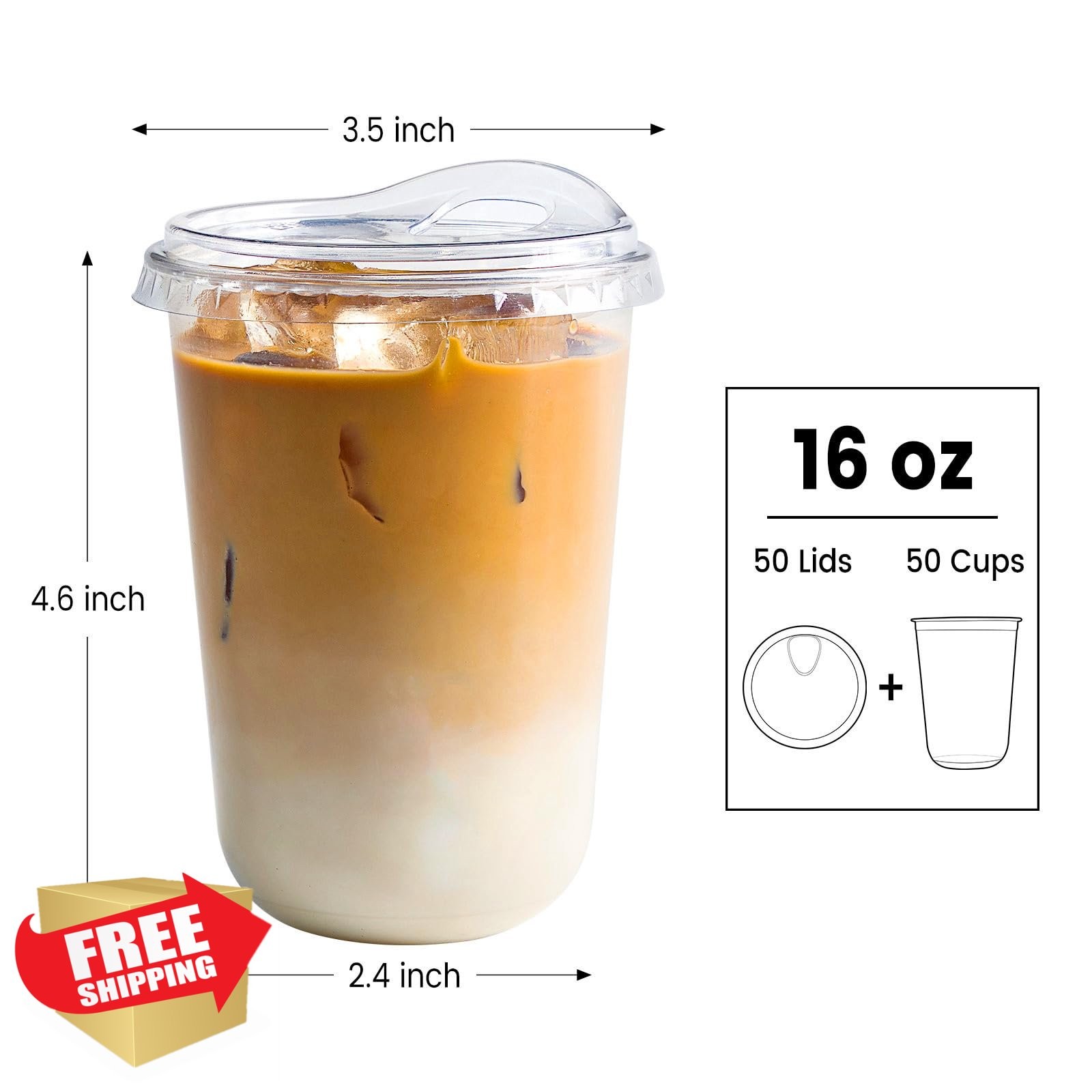 Jycnolm 16 oz Clear Plastic Cups Sip Lids 50 Sets Smoothie Juice Cold Drink