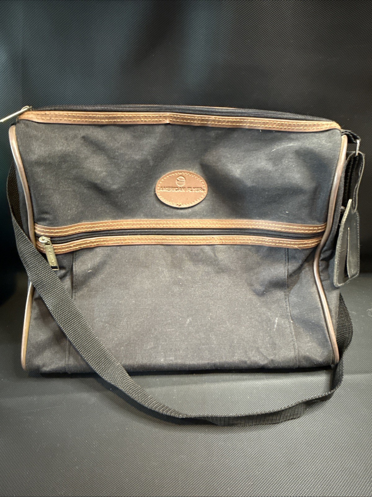 Vintage American Flyer Tote Carry On Bag Black Brown Nylon