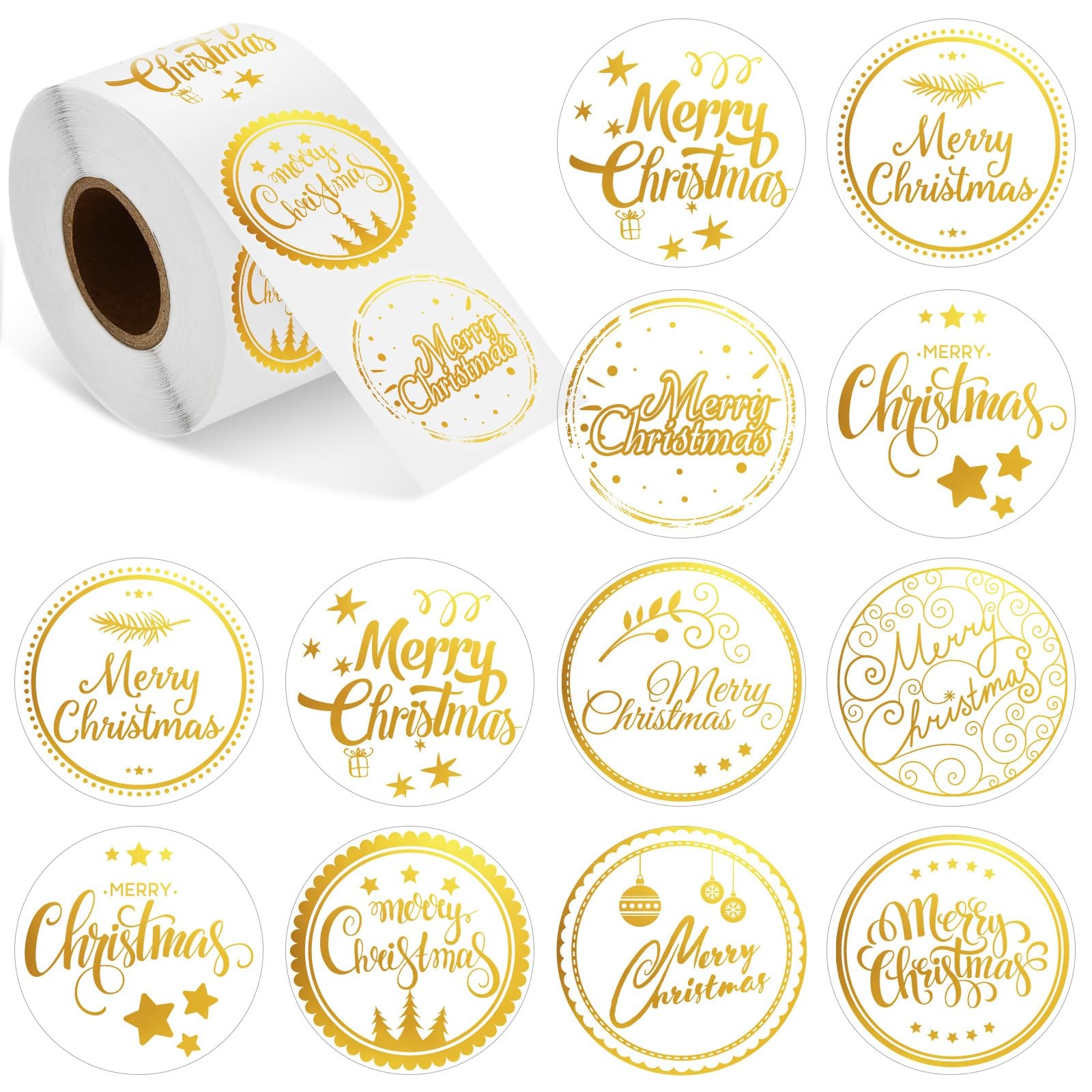 500 Pieces Outus Merry Christmas Stickers Labels Circle Transparent 