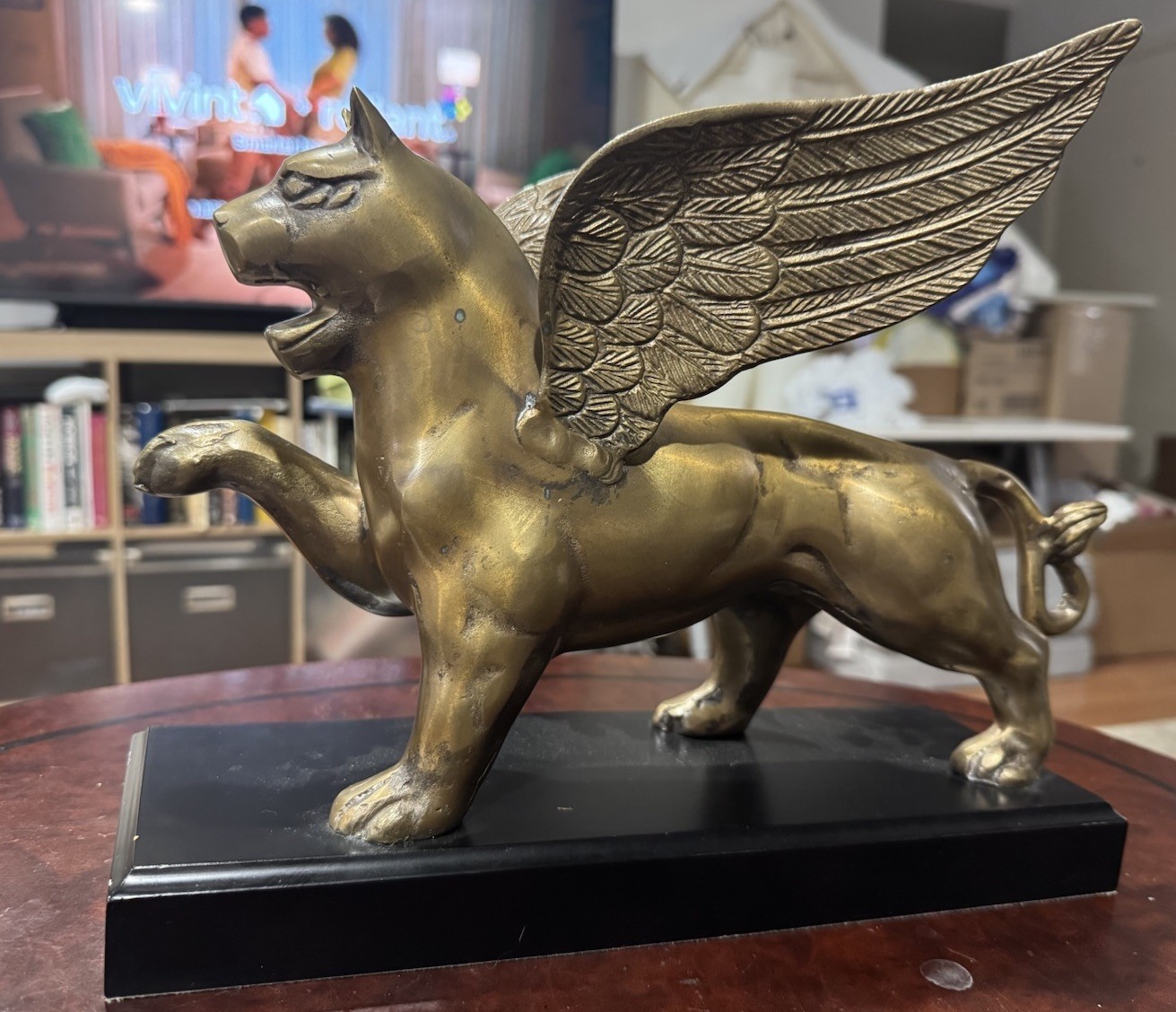 Mythical Guardian Chimera Brass Winged Panther Cat With Base Artemis