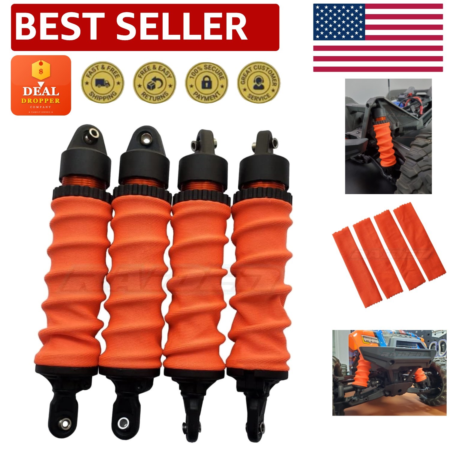 4pc Dust-Resistant Shock Sleeve Set in Vibrant Orange for Traxxas 1/10 Maxx