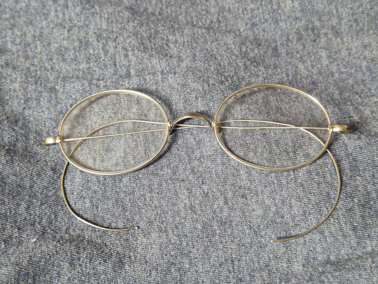 Antique Aluminum Wire Frame Eyeglasses Oval Lenses Pre-1930