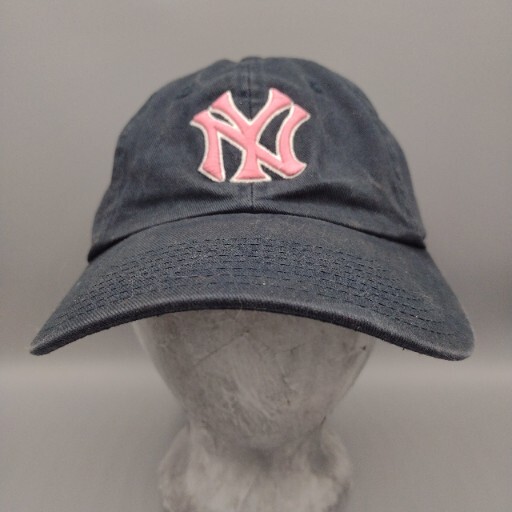 Cooperstown Collection NY Yankee Blue Hat Pink Logo, Adjustable Strapback Cap