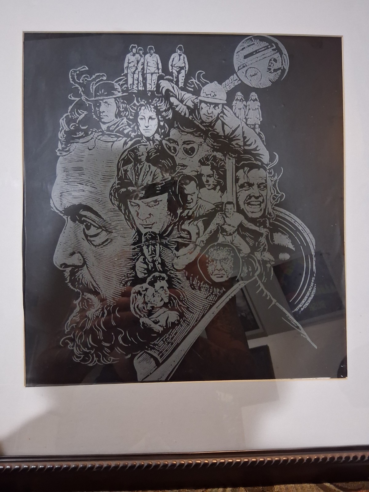 Stanley Kubrick Collage Glass Etching Framed 19x22