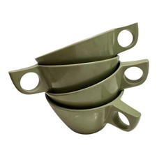 TEA CUPS Melamine Vintage Olive Green w/Handles (Unbranded) SET OF 4