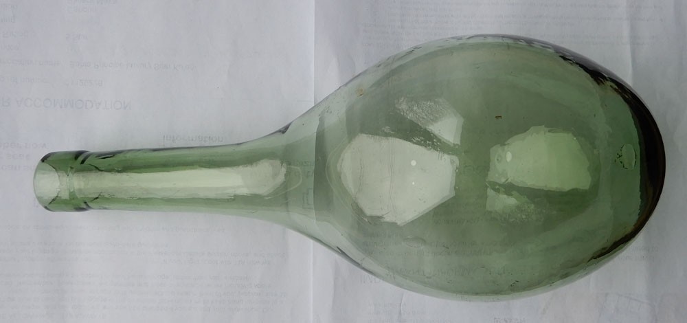 Olive green colour antique round bottomed Chianti  wine bottle c1910-20