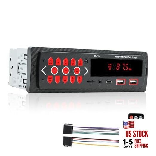 Car Audio Bluetooth Single DIN Stereo, 12V LED Car Radio MP3 Player with Hands 