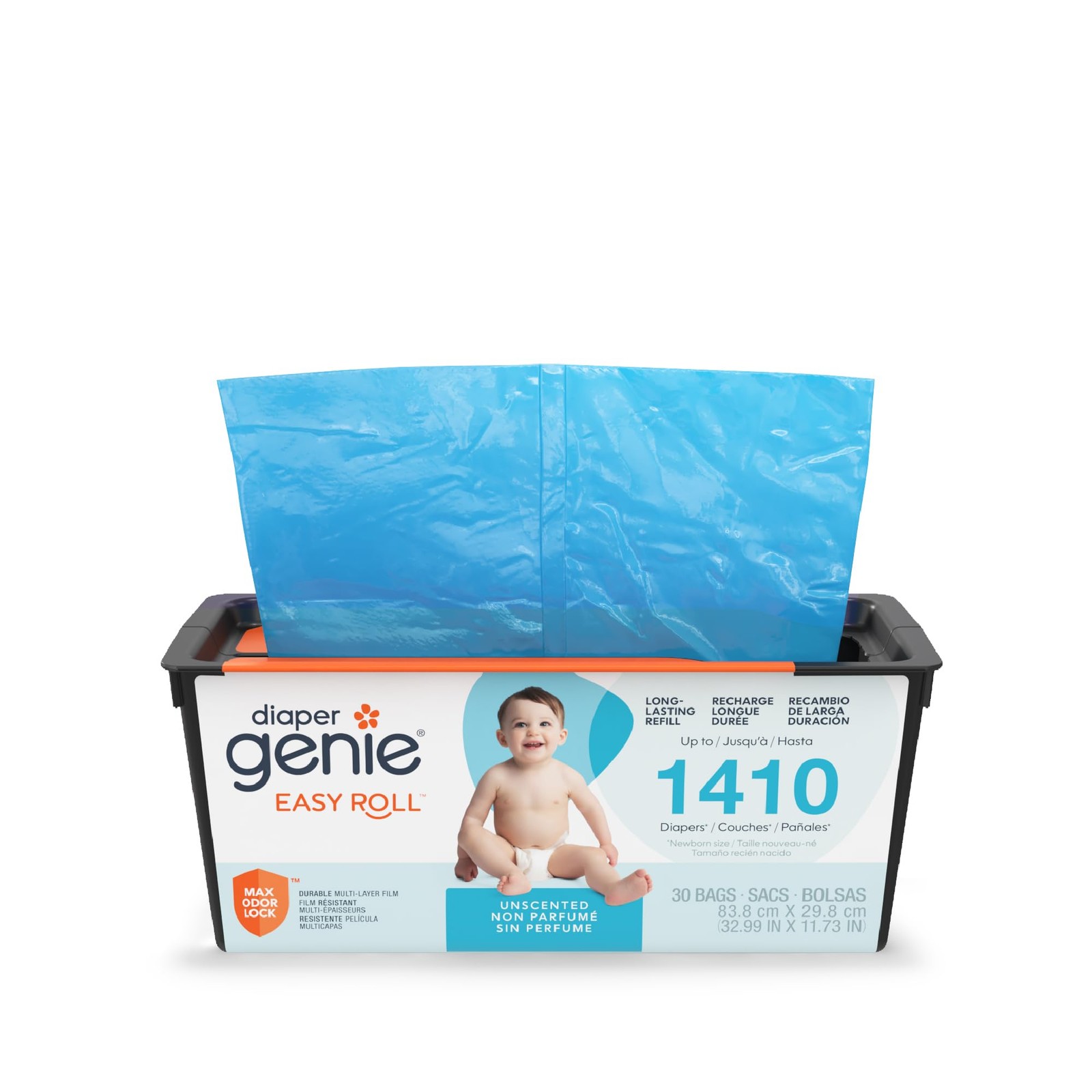 Diaper Genie Easy Roll Refill | 30 Bags Per 30 Count (Pack of 1), Unscented 