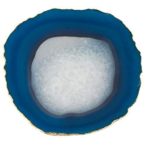  Polished Agate Geode Slices Cup Mats Coasters for 4-blue(gold Plated Edge)