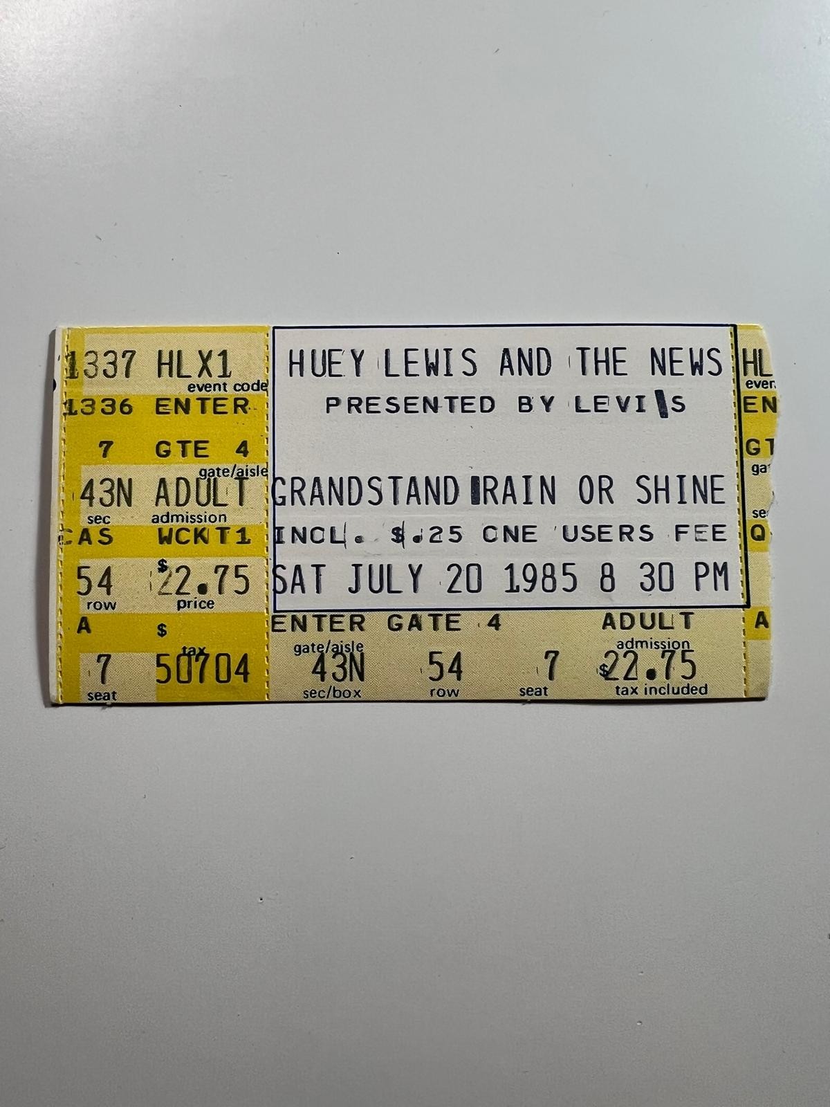 Vintage 1985 Huey Lewis and the News Concert Ticket Stub CNE Grandstand Toronto