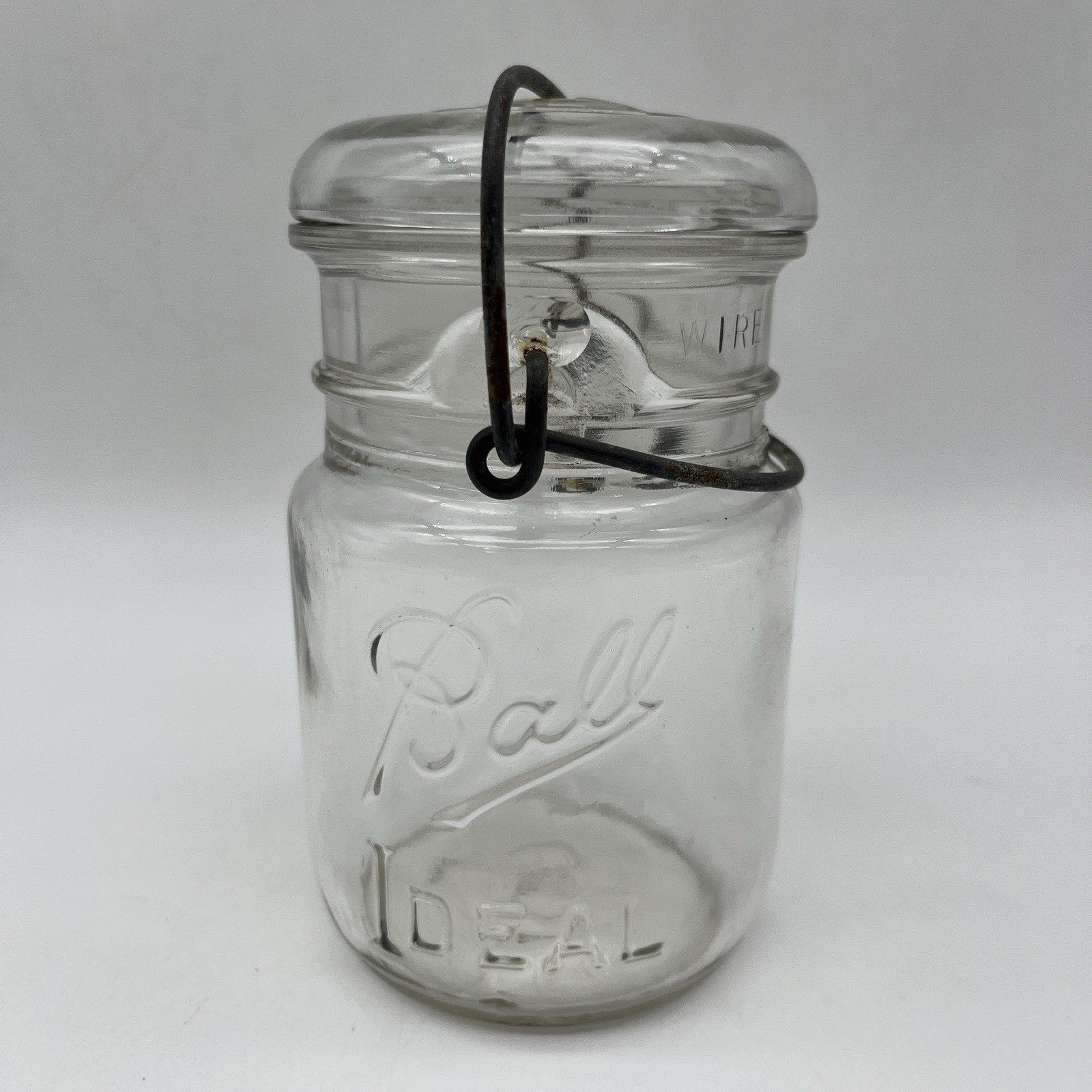 Vtg BALL IDEAL PINT Clear Glass Canning Mason Jar Wire Bail w/ Lid 1923-1933