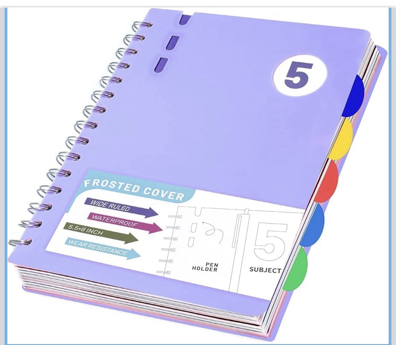 Flying Eagle Hardcover Spiral Notebook 5x8 Inch 5 Subject 204 Pages & Dividers