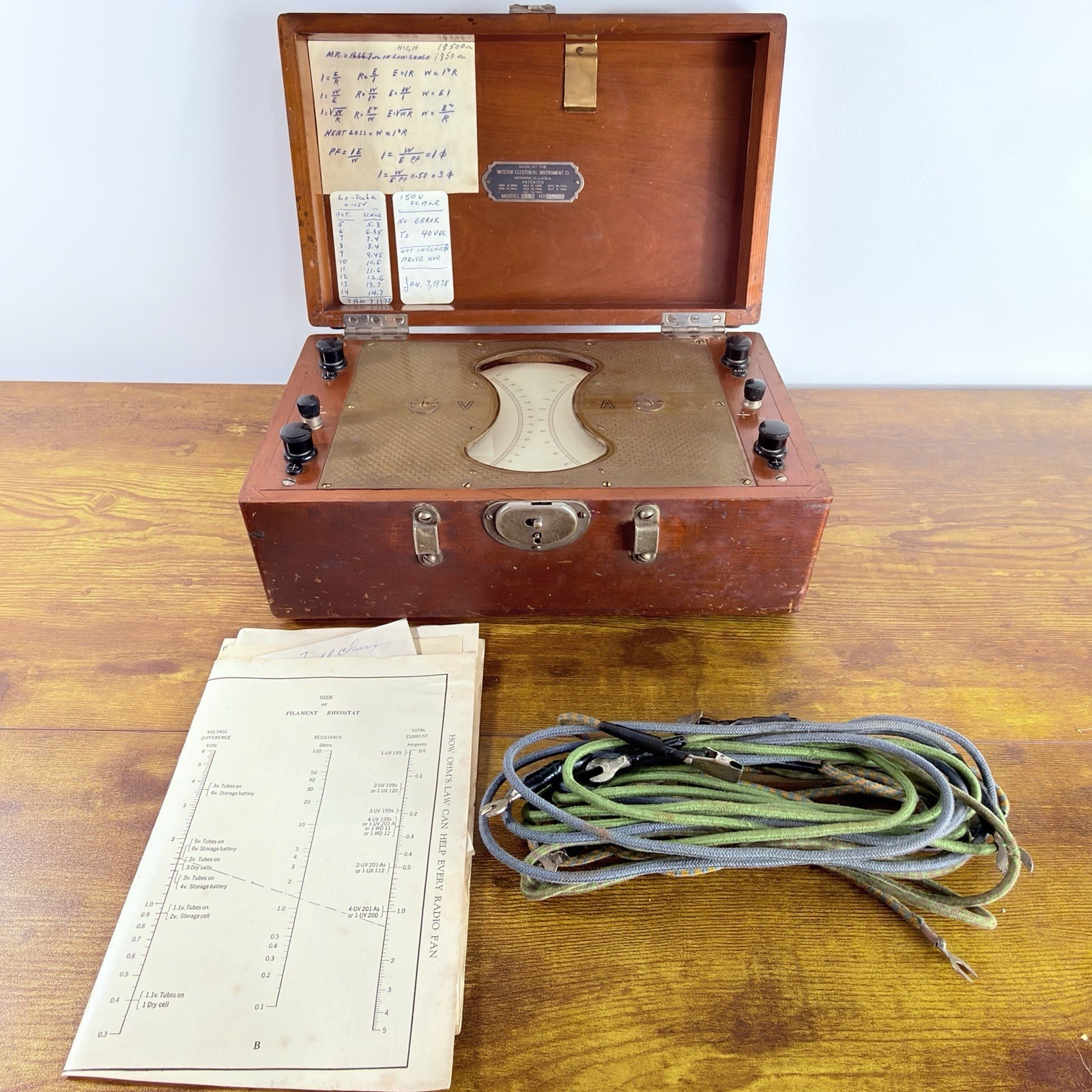 Weston Model 56 Voltmeter Ammeter Vintage Wood Case Kit Scientific Instrument