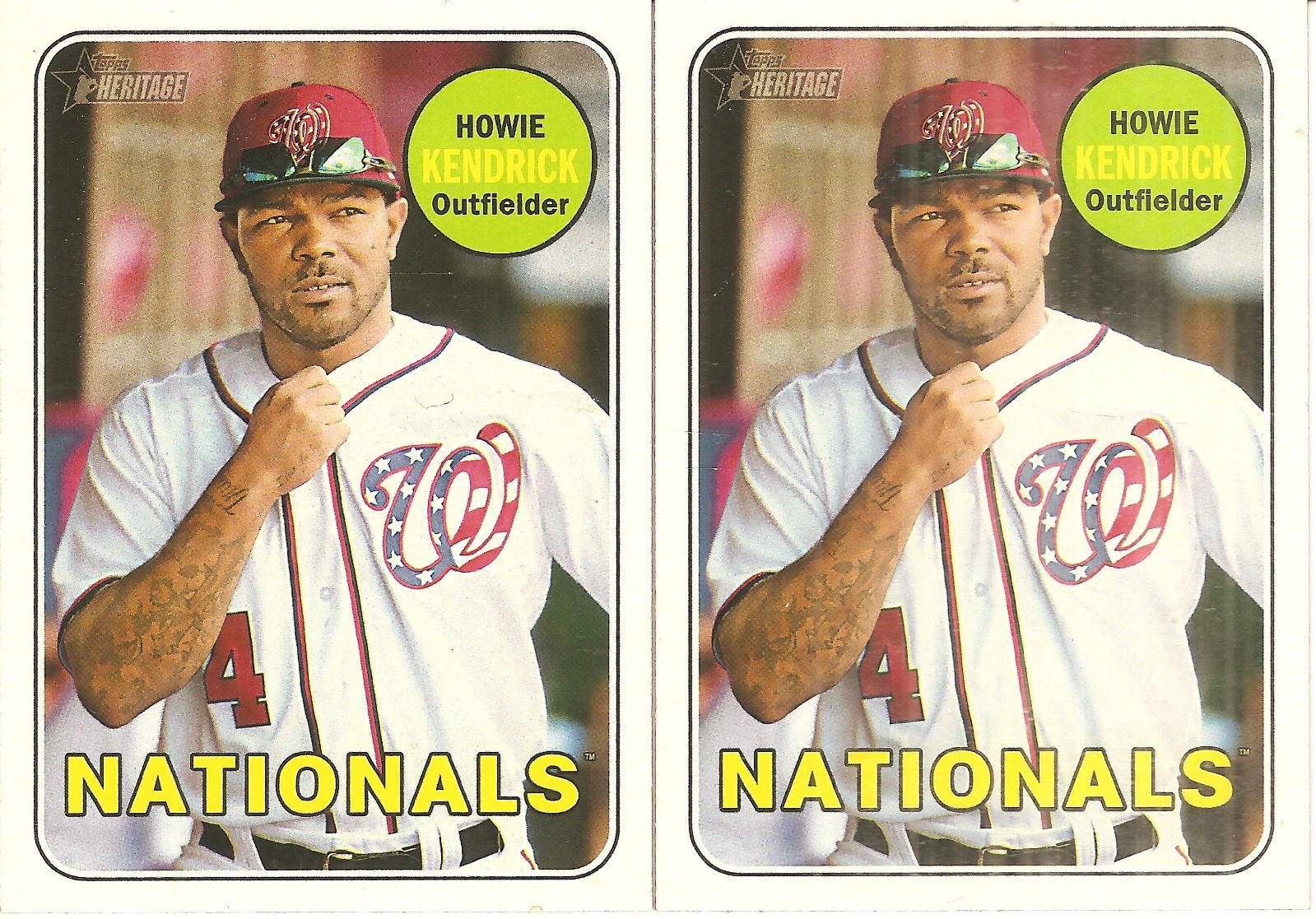 2 CARD 2018 TOPPS HERITAGE HOWIE KENDRICK BASEBALL CARD LOT