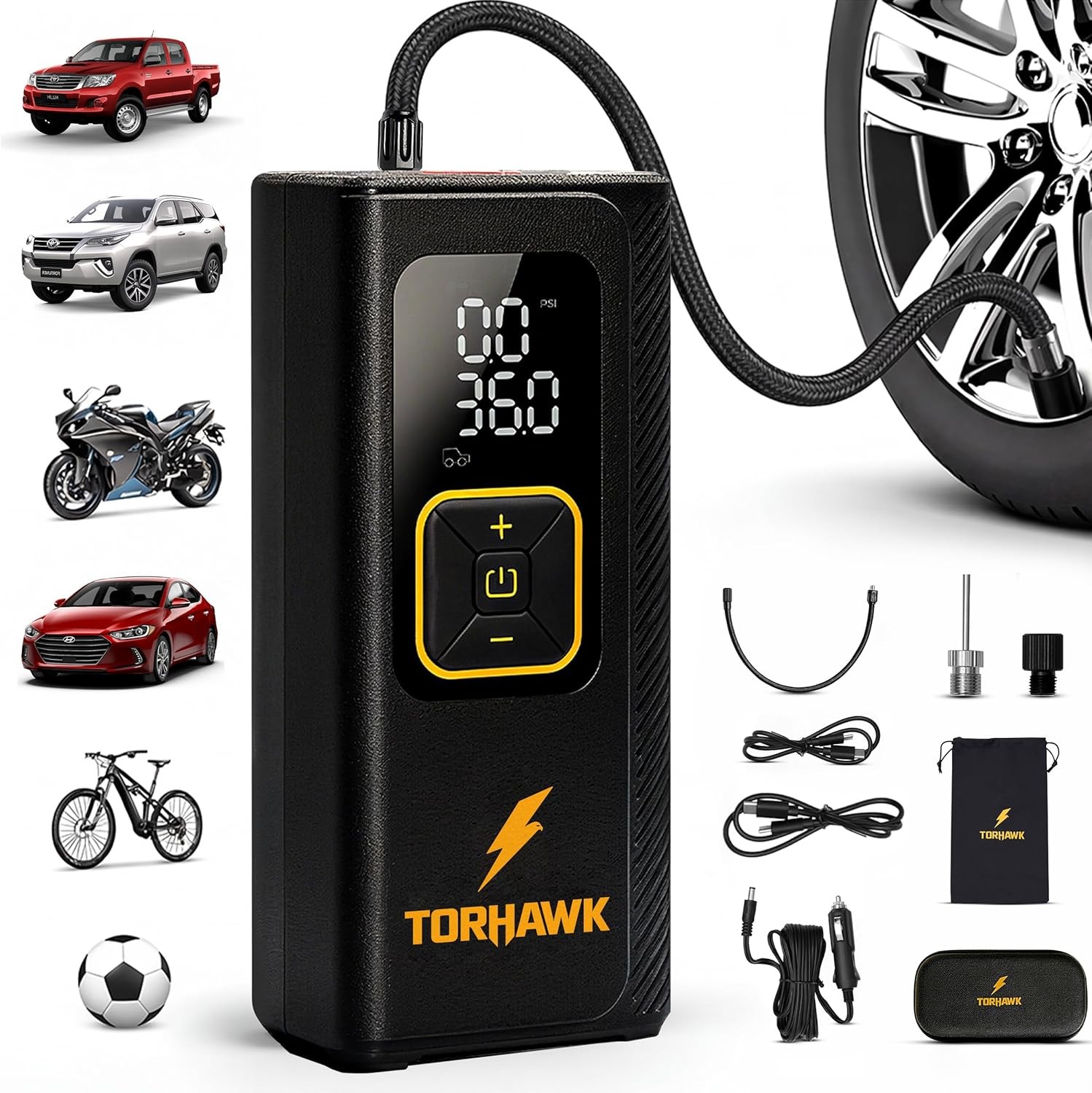 Dual Power Tire Inflator Portable Air Compressor - 5X Faster 160 PSI Cordless Ai