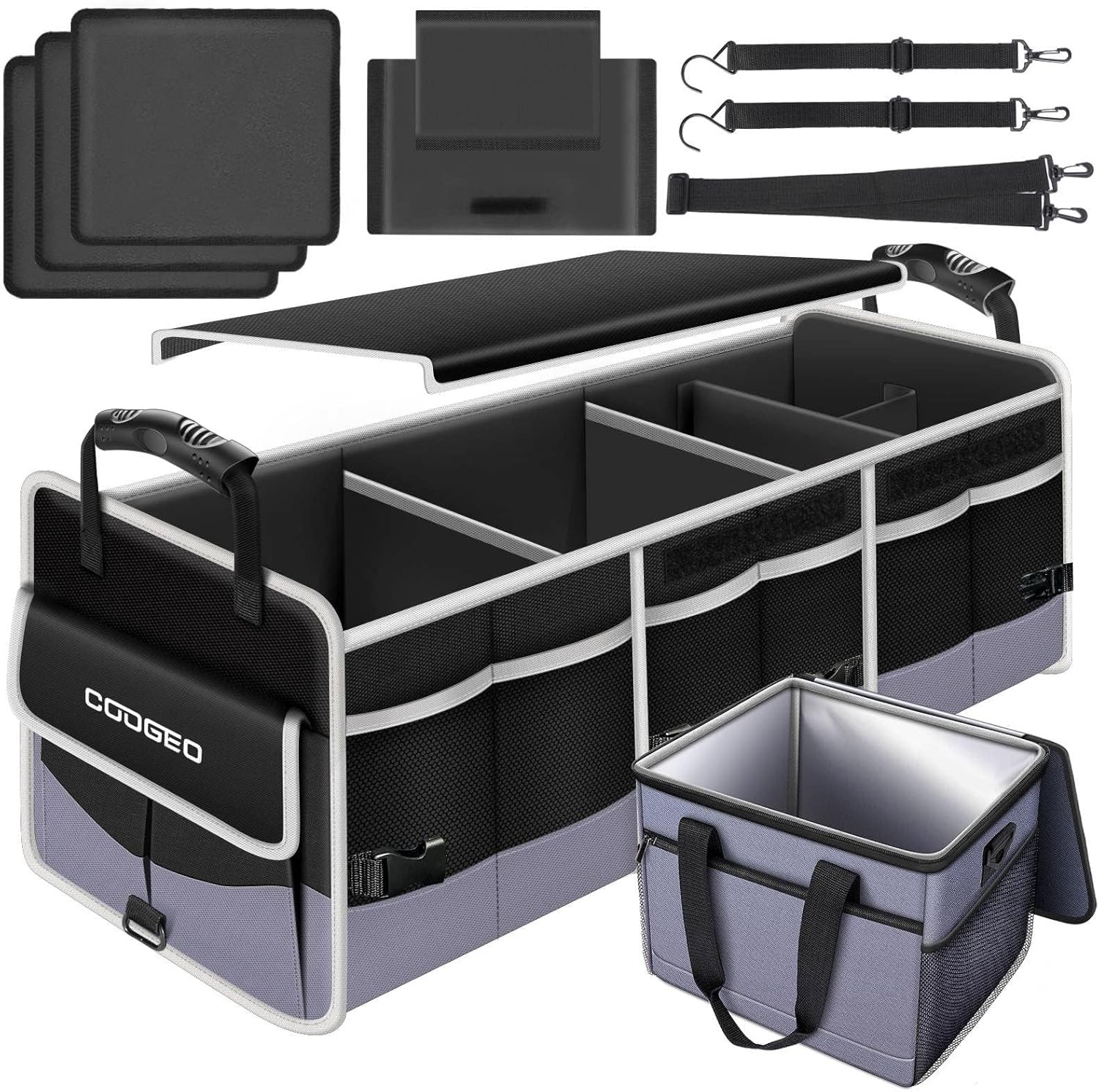 Car Trunk Organizer with Portable Leak Proof Cooler Bag, 3 Compartments Collapsi