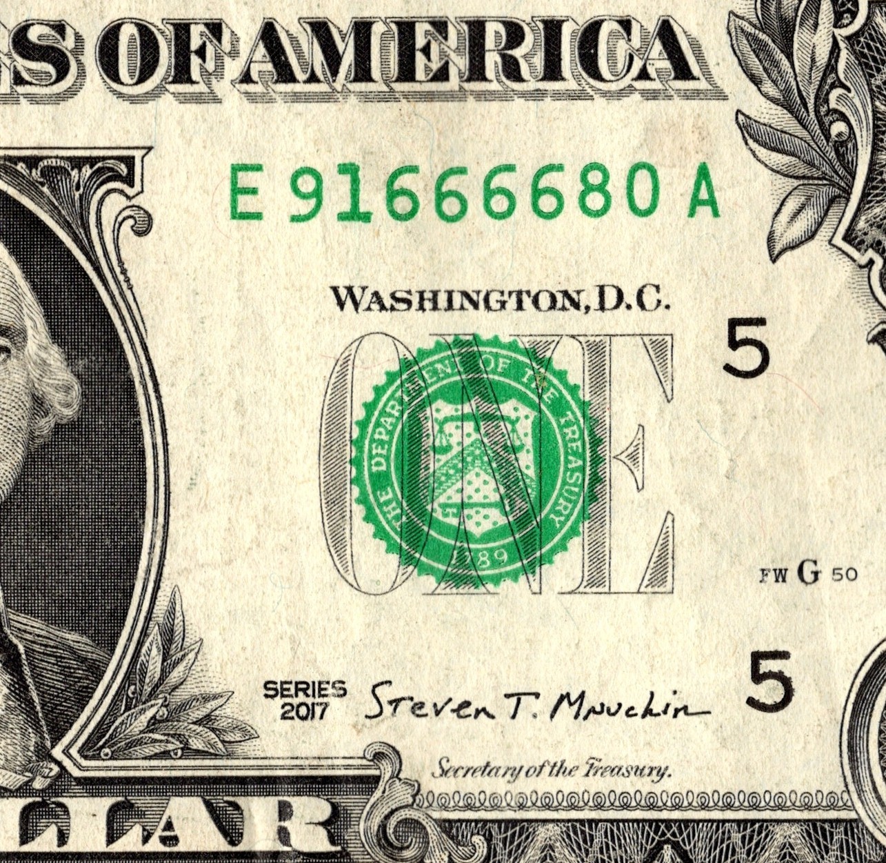 4 in a Row Fancy Serial Number One Dollar Bill E91666680A