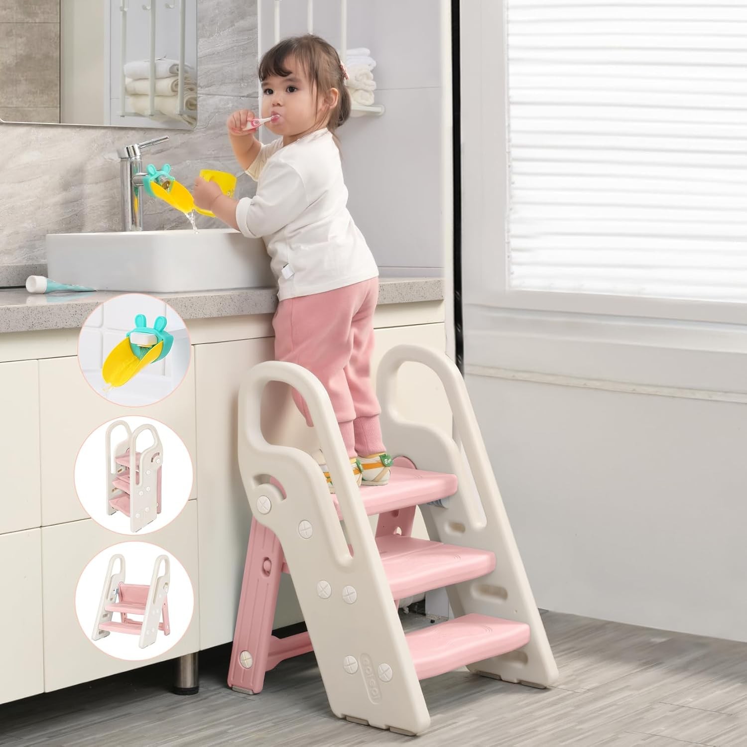 Stool for Bathroom Sink, Adjustable 3 Step Stool for Kids Toilet Potty Training 