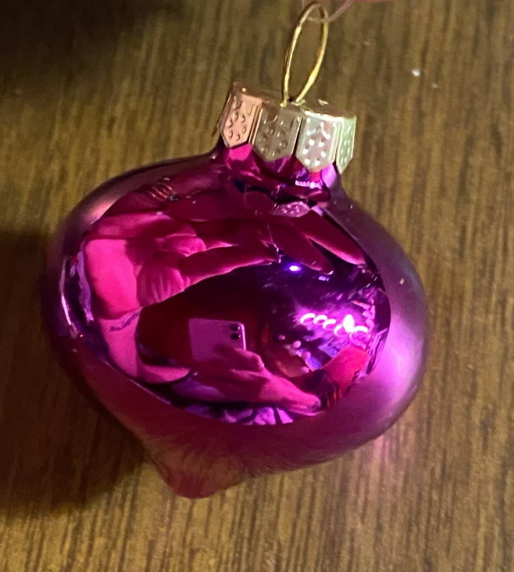 Bright Purple Top Blown Glass Feather Tree Mini Christmas Ornament 1 3/4"