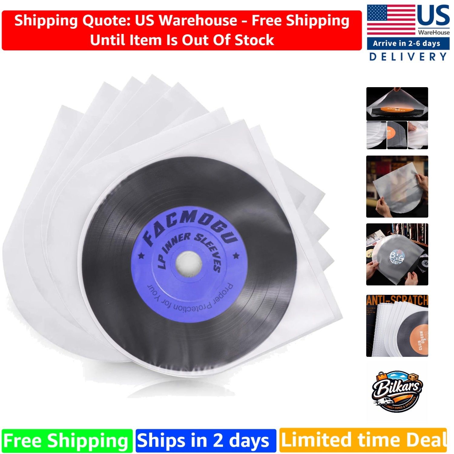 100PCS  Anti-Static 12" Vinyl LP Inner Sleeves - Protect Your Collection
