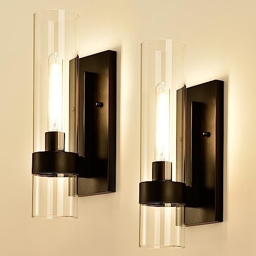 Indoor Wall Sconces Set of Two, Modern Black Bathroom Sconces Wall Decor 2-pack