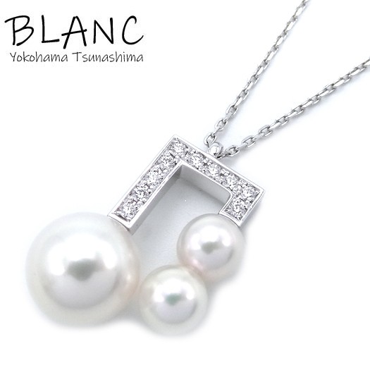 Tasaki Balance e Necklace Pearl Diamond K18 White Gold WG P8.6mm 5.2mm 2 40cm 45