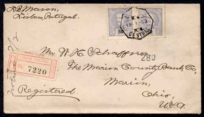 PORTUGAL 1909 REGISTERED TO USA