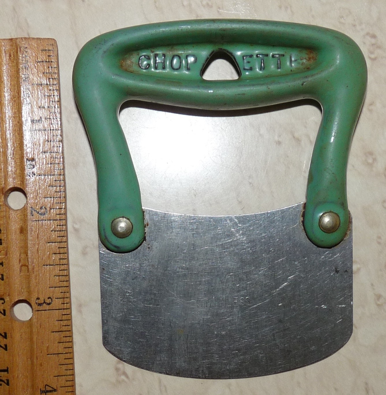 Vintage Antique Primitive Cast Iron Green Handle Stainless Chopette Food Chopper