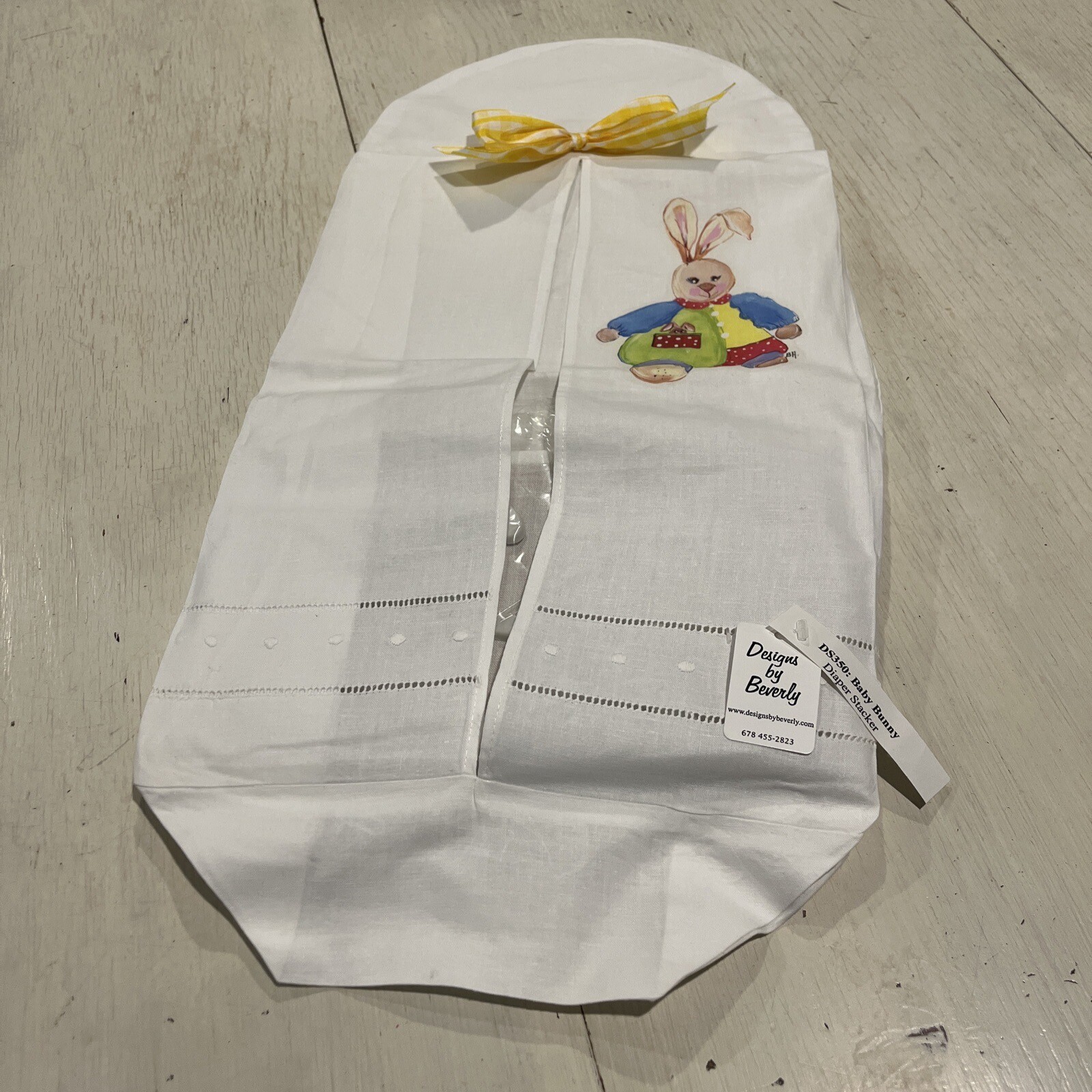 Baby Diaper Stacker/Holder Handmade White Patchwork Baby Bunny Sturdy Bottom