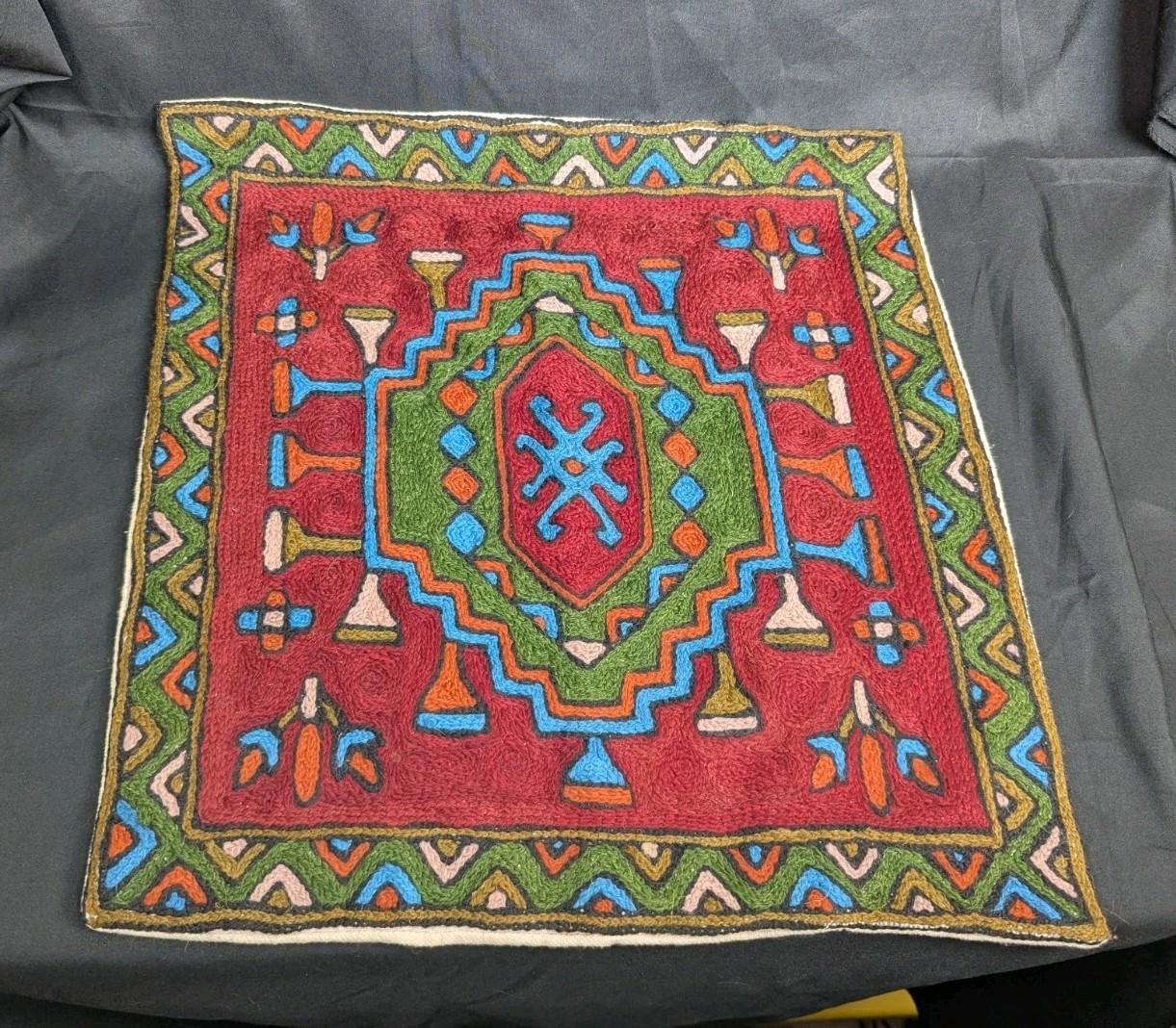 Vintage Hand Woven 100% Wool Peruvian Pillow Cover 16 X 16 Tribal Bohemian Decor