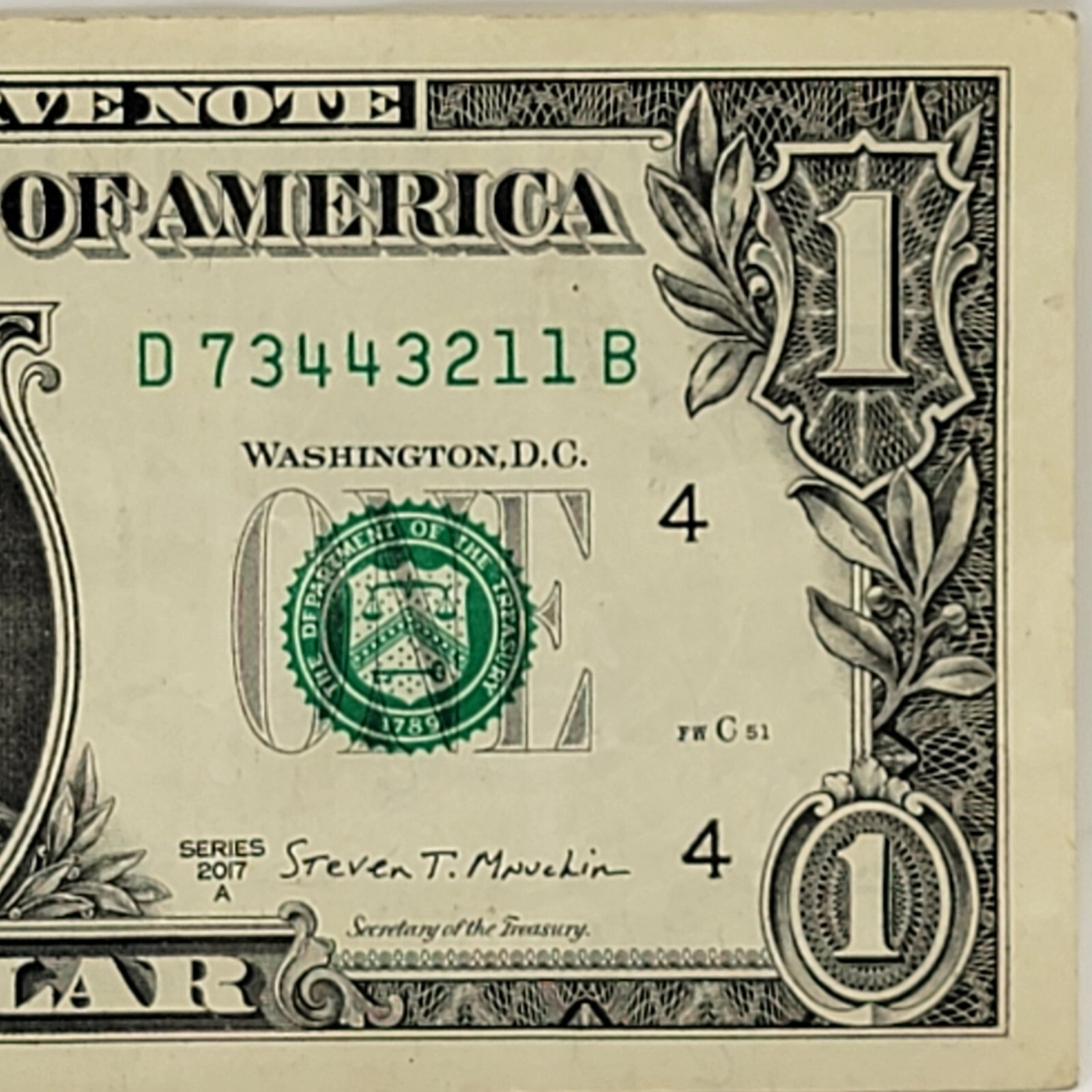 Chunky Four Digit Ladder Fancy Serial Number One Dollar D73443211B Three Pairs