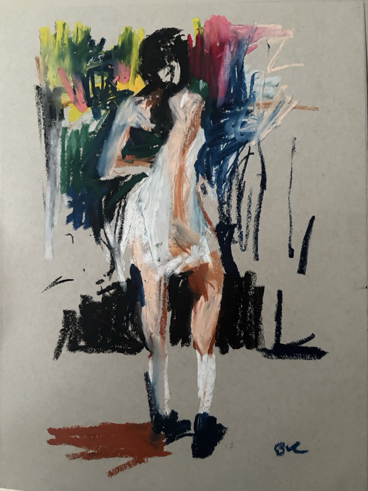 Oil Pastel Painting Anime Fashion Girl Cubist Art On Paper 9”x12” Original