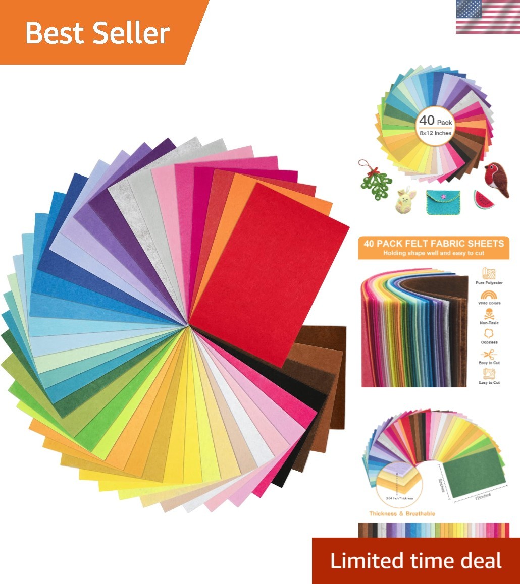 Stiff Polyester Fabric Sheets - 40Pk Assorted Colors for Creative Projects